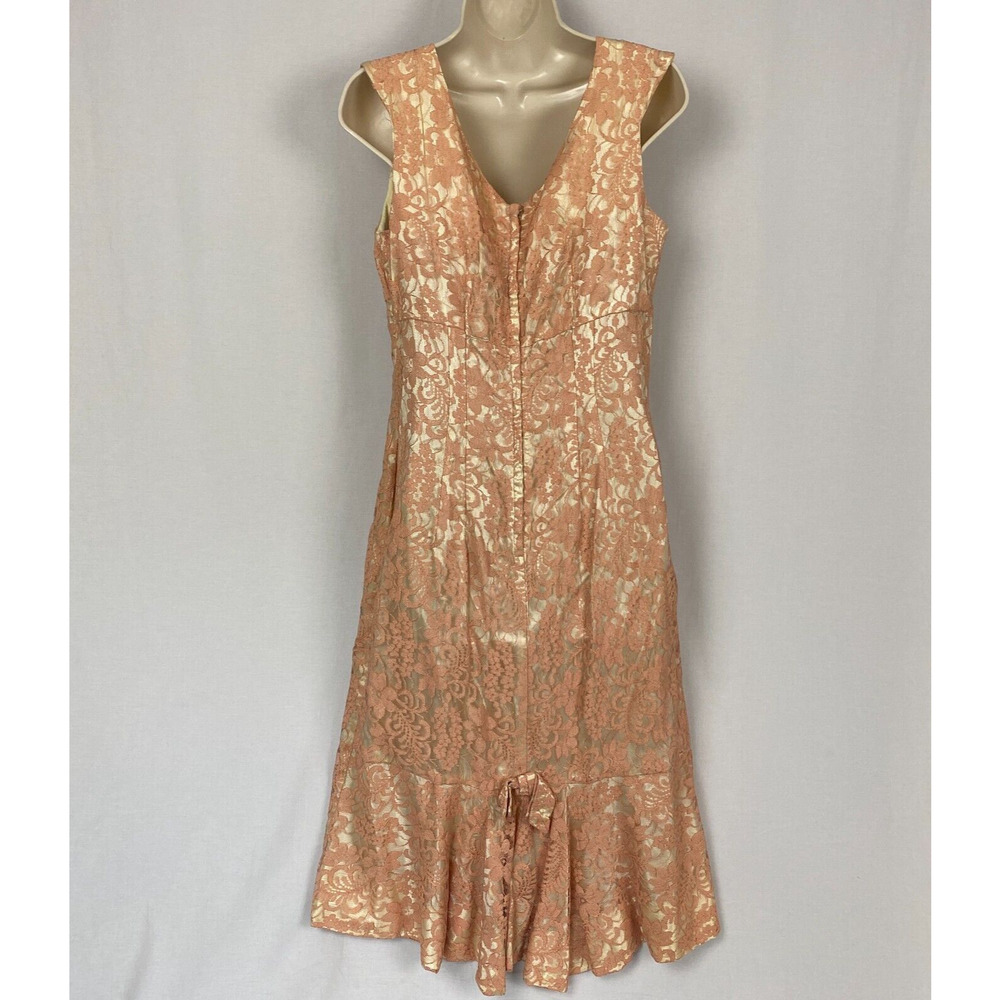 Vintage 50s Dress Womens Small Pink Satin & Lace Midi Wedding Cocktail 36x24x36 - Picture 2 of 14